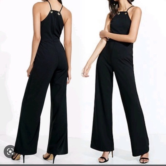 Express Grommet Racerback Wide Leg Jumpsuit Black - Picture 2 of 6